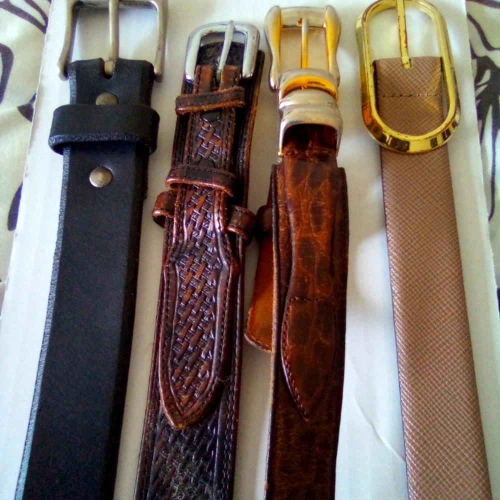 3 Mens Genuine  Leather Belts $28 Sizes 32- 42 + Free Silk Necktie - Picture 5 of 14